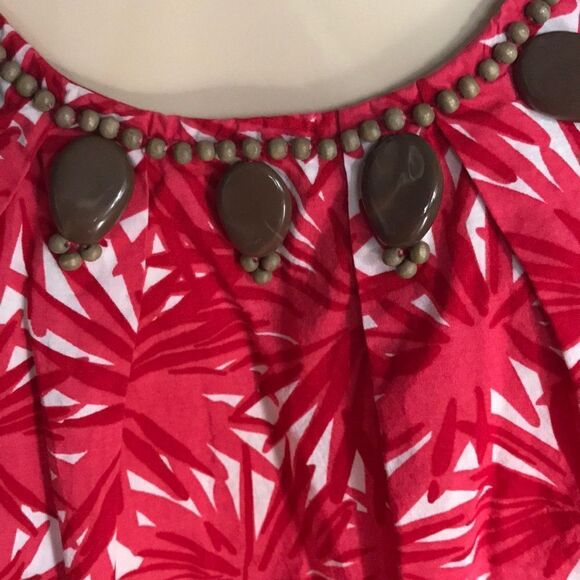 Boden red shades flower pattern beaded cotton top - Picture 2 of 5